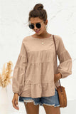 Round Neck Bubble Sleeve Tiered Blouse - Trendsi - Flyclothing LLC