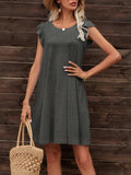 Round Neck Flutter Sleeve Dress with Pockets - Trendsi - Flyclothing LLC