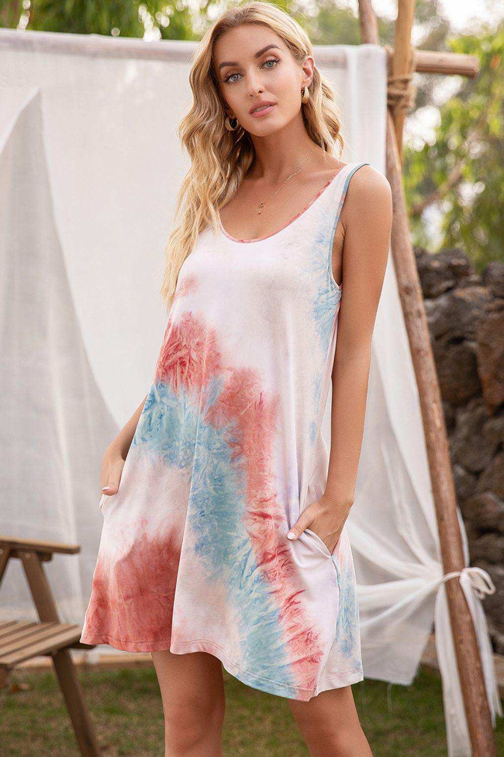 Tie-Dye Sleeveless Dress with Pockets - Trendsi - Flyclothing LLC