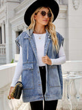 Hooded Sleeveless Denim Top with Pockets - Trendsi - Flyclothing LLC