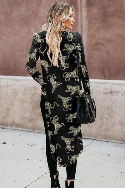 Animal Pattern Ribbed Button Up Long Sleeve Cardigan - Trendsi - Flyclothing LLC