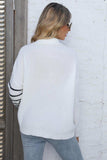 Ribbed Notched Neck Striped Long Sleeve Sweater - Trendsi - Flyclothing LLC