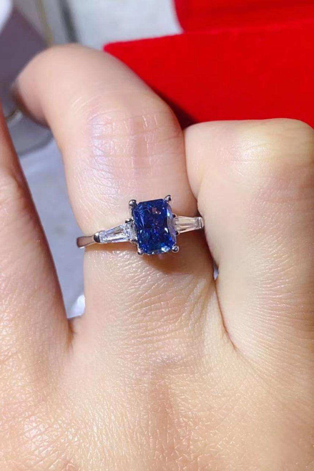 1 Carat Moissanite Platinum-Plated Rectangle Ring in Blue - Trendsi - Flyclothing LLC
