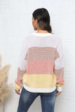 Waffle-Knit Round Neck Dropped Shoulder Color Block Sweater - Trendsi - Flyclothing LLC