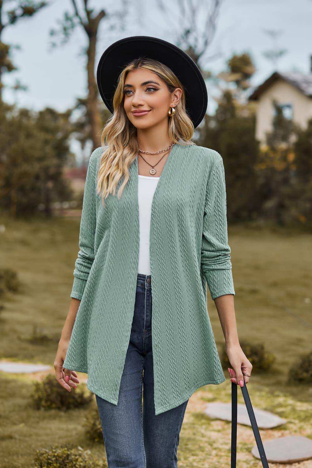 Open Front Long Sleeve Cardigan - Trendsi - Flyclothing LLC
