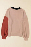 Contrast Round Neck Dropped Shoulder Sweater - Trendsi - Flyclothing LLC