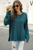 Round Neck Dropped Shoulder Slit Sweater - Trendsi - Flyclothing LLC