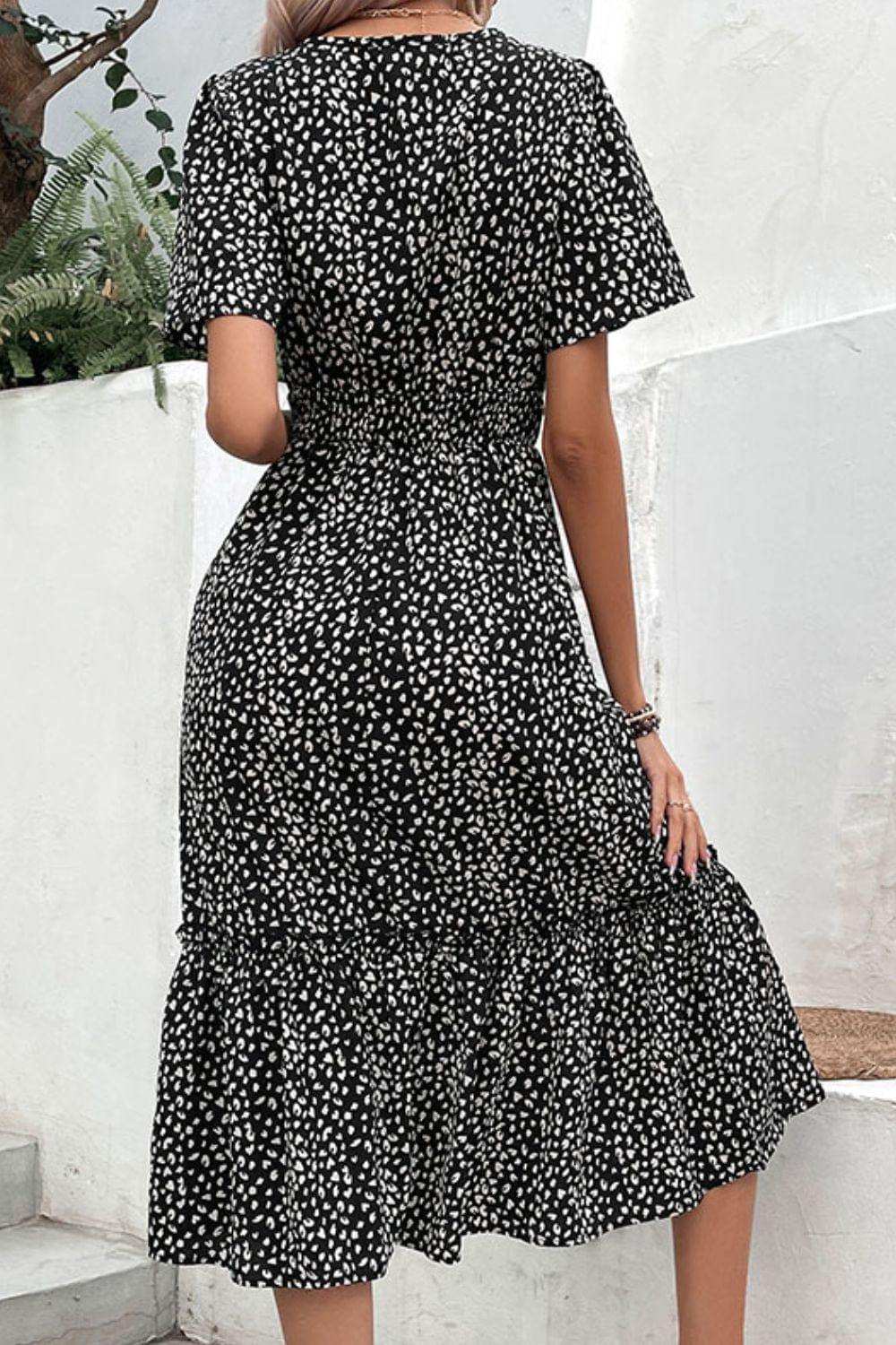 Leopard Print Short Sleeve Midi Dress - Trendsi - Flyclothing LLC