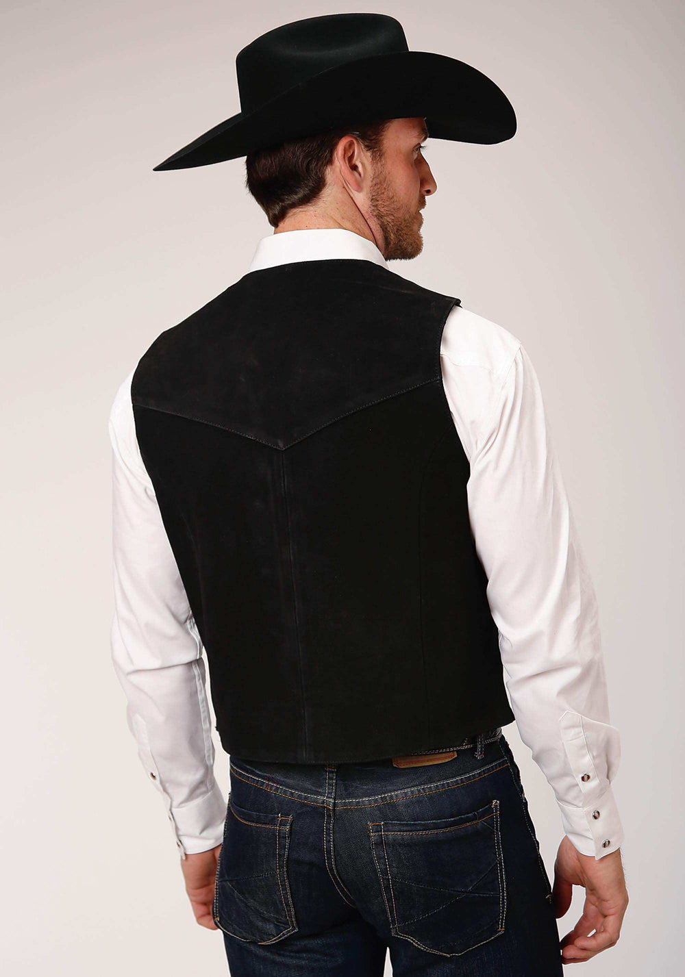 Roper Mens Black Suede Leather Vest With Western Front Yokes - Roper - Flyclothing LLC