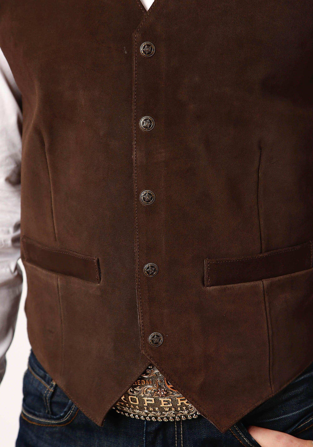 ROPER MENS BROWN SUEDE LEATHER VEST WITH WESTERN FRONT YOKES - Roper - Flyclothing LLC