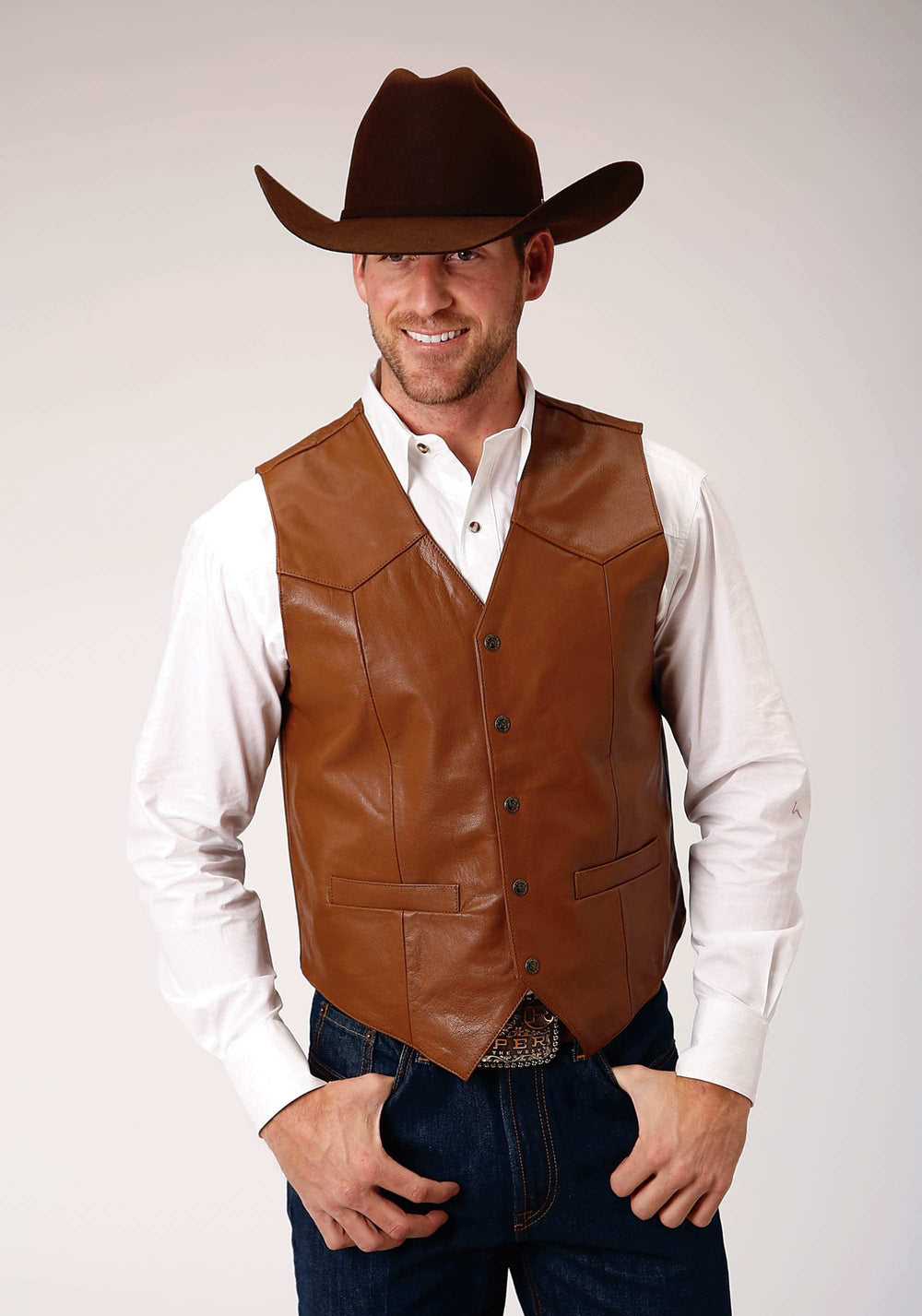 Roper Mens Brown Goat Nappa Leather Vest - Roper - Flyclothing LLC