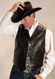 ROPER MENS BROWN LEATHER NOTCH COLLAR VEST - Roper - Flyclothing LLC