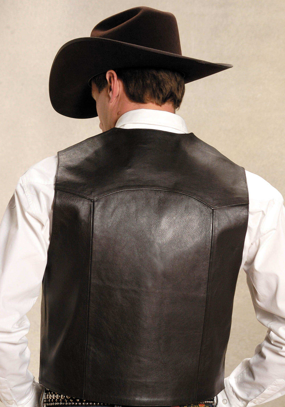 ROPER MENS BROWN LEATHER NOTCH COLLAR VEST - Roper - Flyclothing LLC