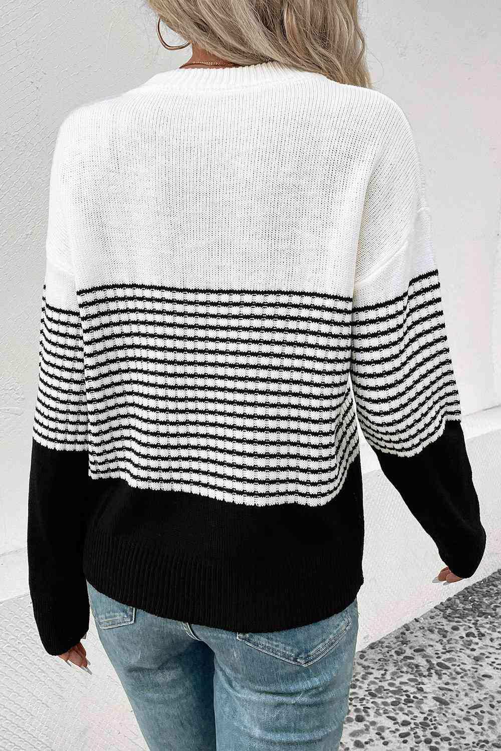 Striped Drop Shoulder Sweater - Trendsi - Flyclothing LLC