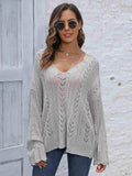 Openwork V-Neck Sweater - Trendsi - Flyclothing LLC