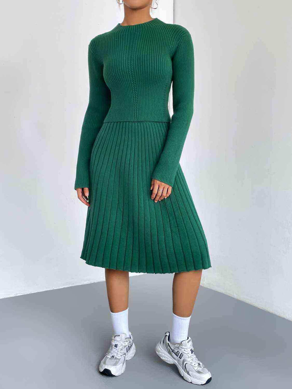 Rib-Knit Sweater and Skirt Set - Trendsi - Flyclothing LLC