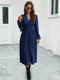 Surplice Neck Long Sleeve Midi Dress - Trendsi - Flyclothing LLC