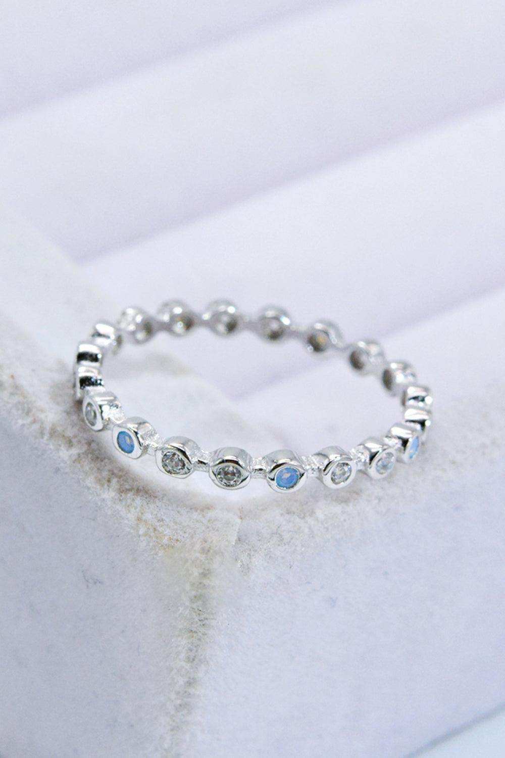 925 Sterling Silver Zircon and Natural Moonstone Ring - Trendsi - Flyclothing LLC