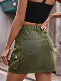 Denim Mini Skirt with Pockets - Trendsi - Flyclothing LLC