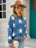 Star Round Neck Dropped Shoulder Sweater - Trendsi - Flyclothing LLC