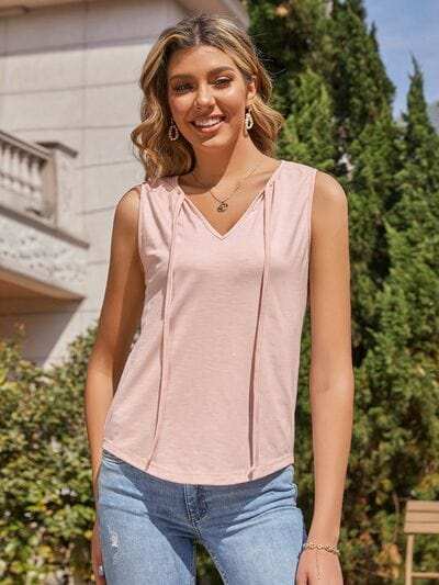 Solid Tie Neck Tank - Trendsi - Flyclothing LLC