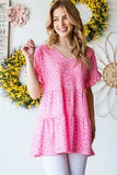 Heimish Full Size Leopard Ruffle Trim Short Sleeve Top - Trendsi - Flyclothing LLC