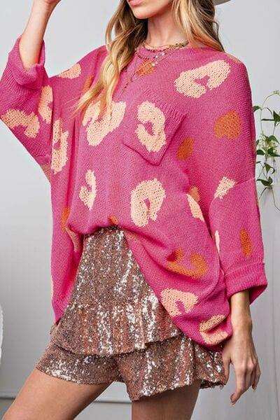 Graphic Batwing Sleeve Round Neck Sweater - Trendsi - Flyclothing LLC