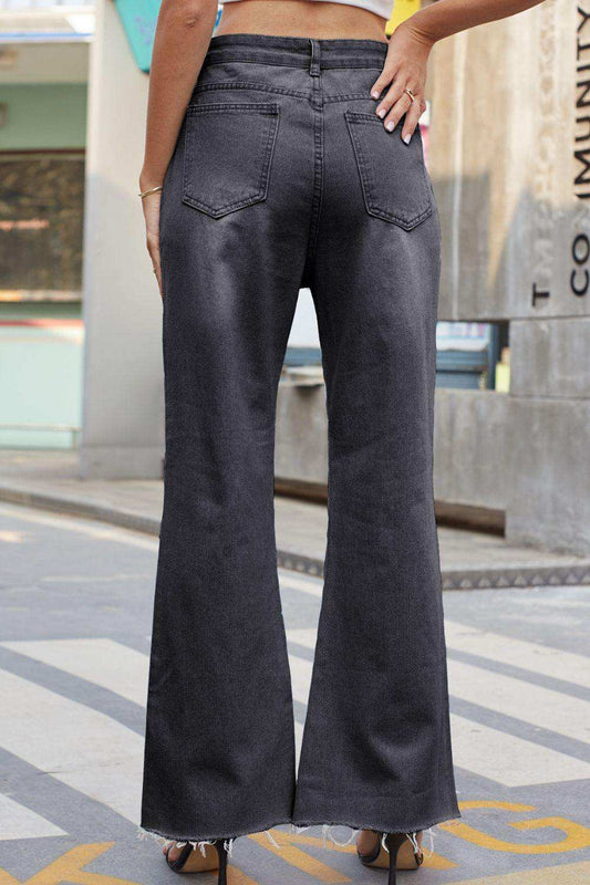 Distressed Buttoned Loose Fit Jeans - Trendsi - Flyclothing LLC