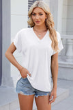 V-Neck Short Sleeve T-Shirt - Trendsi - Flyclothing LLC