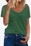 V-Neck Raglan Sleeve Tee - Trendsi - Flyclothing LLC