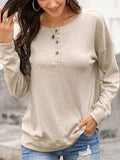Quarter Button Dropped Shoulder Blouse - Trendsi - Flyclothing LLC