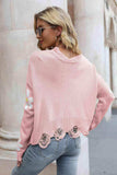 Flower Distressed Long Sleeve Sweater - Trendsi - Flyclothing LLC
