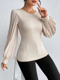 Pleated Puff Sleeve Round Neck Blouse - Trendsi - Flyclothing LLC