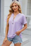 Eyelet Notched Short Sleeve T-Shirt - Trendsi - Flyclothing LLC