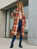 Plaid Pocketed Button Up Trench Coat - Trendsi - Flyclothing LLC