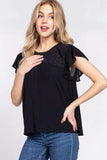ACTIVE BASIC Ruffle Short Sleeve Crochet Blouse - Trendsi - Flyclothing LLC
