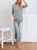 Round Neck Buttoned Long Sleeve T-Shirt - Trendsi - Flyclothing LLC