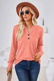 Notched Button Detail Long Sleeve T-Shirt - Trendsi - Flyclothing LLC