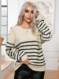 Striped Round Neck Cable-Knit Sweater - Trendsi - Flyclothing LLC
