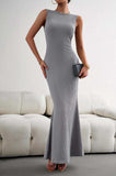Round Neck Sleeveless Maxi Fishtail Dress - Trendsi - Flyclothing LLC
