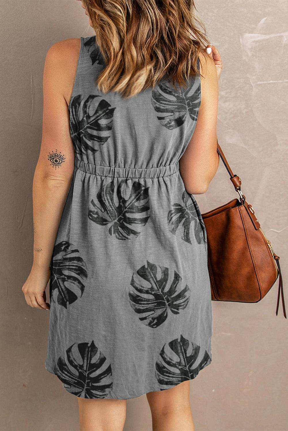 Buttoned Round Neck Sleeveless Mini Magic Dress - Trendsi - Flyclothing LLC