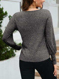 Ribbed Round Neck Lantern Sleeve Knit Top - Trendsi - Flyclothing LLC