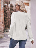 Eyelet V-Neck Flounce Sleeve Blouse - Trendsi - Flyclothing LLC