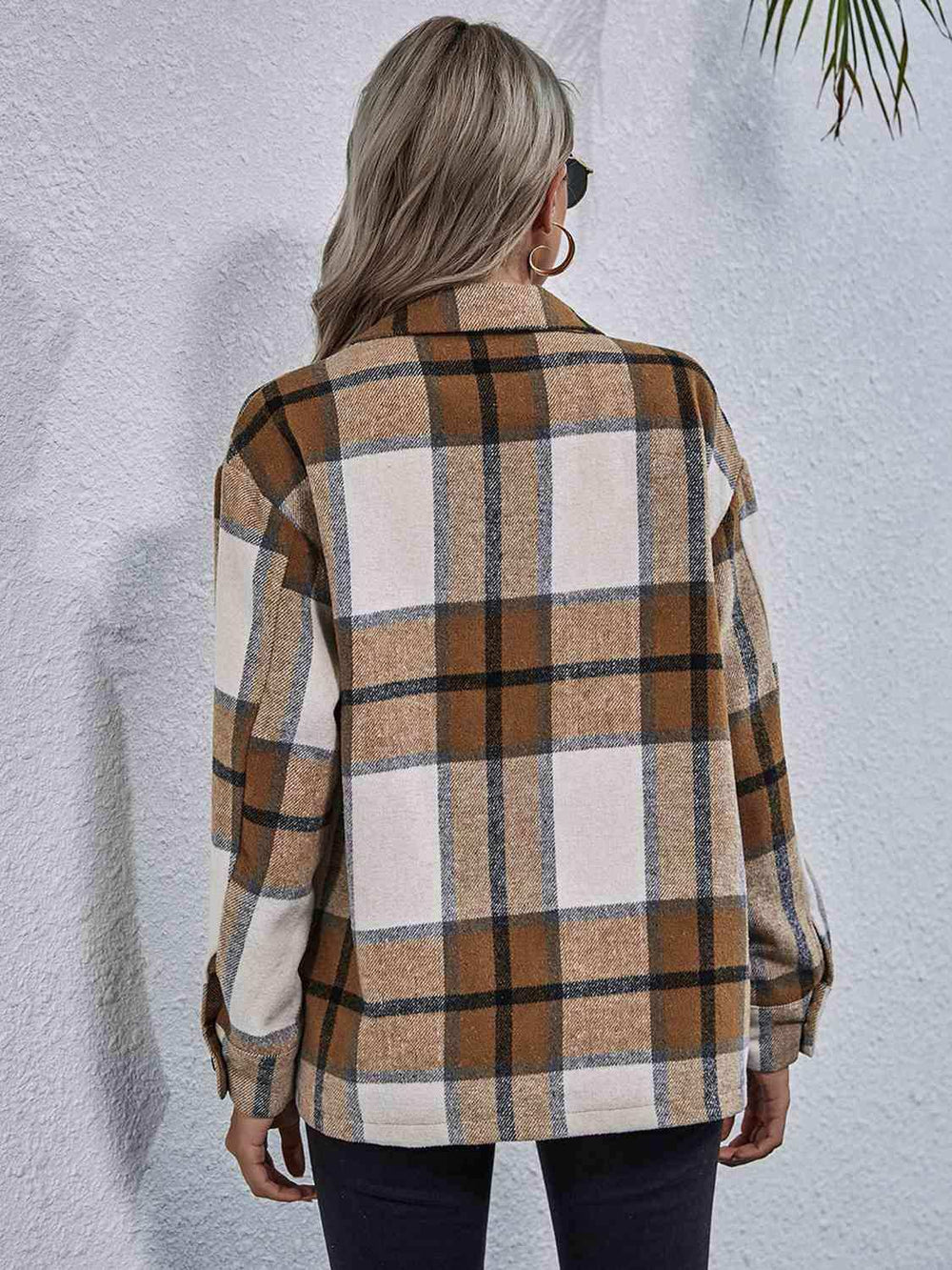 Plaid Button Down Collared Jacket - Trendsi - Flyclothing LLC