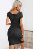 Decorative Button Round Neck Short Sleeve Sweater Dress - Trendsi - Flyclothing LLC