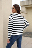 Striped Round Neck Button-Down Dropped Shoulder Cardigan - Trendsi - Flyclothing LLC