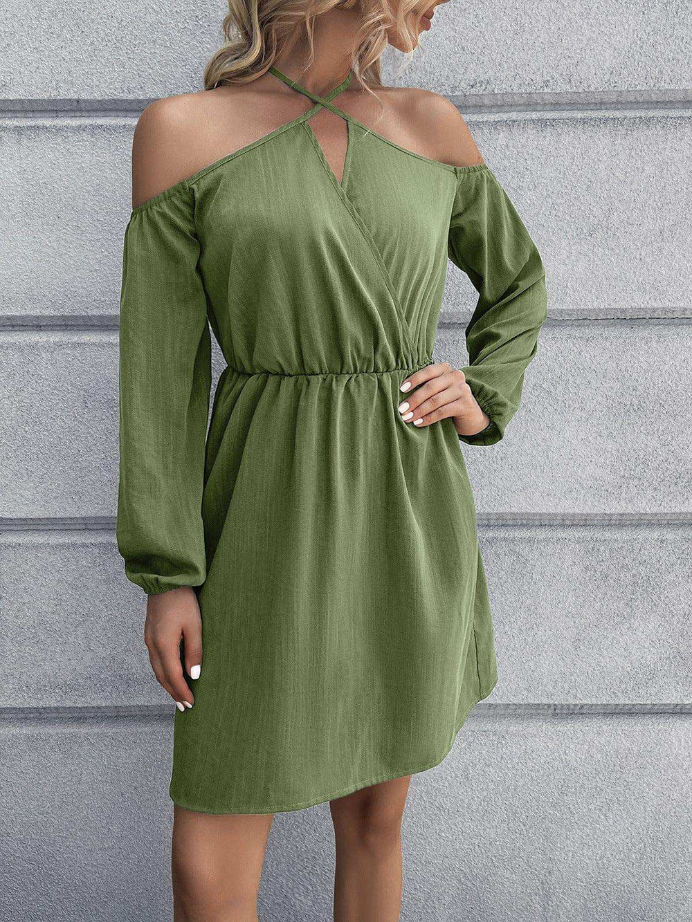 Cold-Shoulder Crisscross Mini Dress - Trendsi - Flyclothing LLC