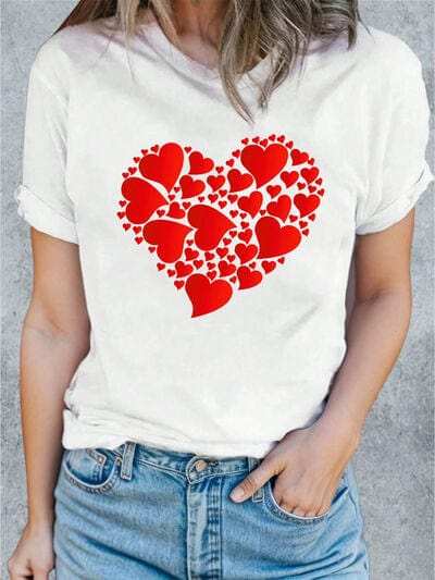 Heart Round Neck Short Sleeve T-Shirt - Trendsi - Flyclothing LLC