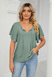 Eyelet Tie-Neck Flutter Sleeve Top - Trendsi - Flyclothing LLC