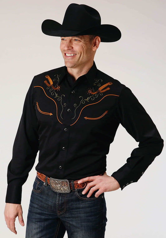 Roper Mens Long Sleeve Snap Poly Rayon Retro Shirt Western Shirt - Roper - Flyclothing LLC